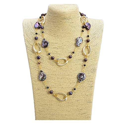 ELCCHRLD Ketten für Damen Schmuck Natural Pearl 46inch Keshi Black Pearl Crystal Chain Halskette erfüllen Mode-Accessoires von ELCCHRLD