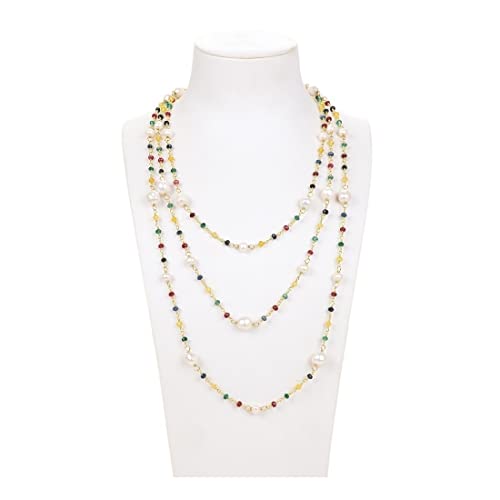 ELCCHRLD Ketten für Damen Schmuck Natural Pearl Multi Color Facettierte Jade White Keshi Baroque Pearl Lange Halskette erfüllen Mode-Accessoires von ELCCHRLD