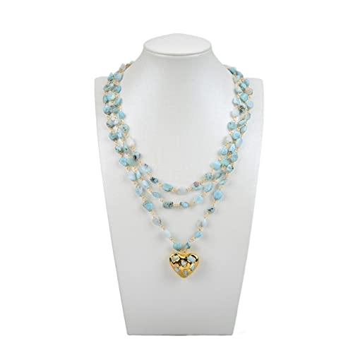 ELCCHRLD Schmuck 3Strands Natürliche blaue Larimar-Rosenkranzkette Halskette Herzförmiger Larimar-Anhänger Statement-Halskette for Frauen erfüllen von ELCCHRLD