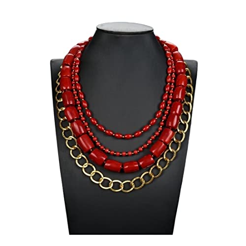 ELCCHRLD Schmuck 4 Stränge Multi Form Rote Koralle Goldfarben plattierte Halskette 19 Zoll for Frauen erfüllen von ELCCHRLD