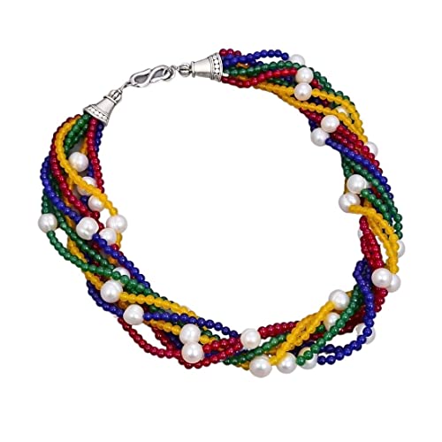 ELCCHRLD Schmuck 8 Stränge Weiße Perlenmischung Farbe Jade Edelsteine ​​Stein Halskette for Frauen erfüllen von ELCCHRLD
