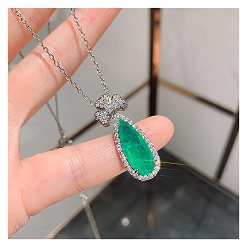 ELCCHRLD 2021 925 Sterling Silber Wassertropfen Paraiba Turmalin Smaragd Anhänger Halskette Ohrringe Hochzeit Damen Schmuck Set erfüllen(Color:45cm,Size:Green earrings) von ELCCHRLD