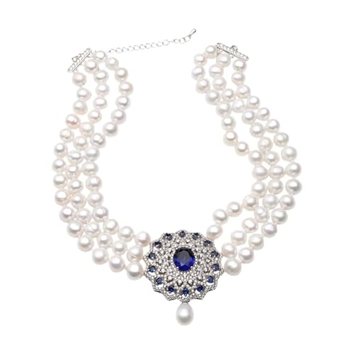 ELCCHRLD Art- und Weiseweiße natürliche Süßwasser-Mehrschicht-Perlen-Halsketten-Frauen, Verlobung 3 Reihen Choker-Halsketten-edler Schmuck erfüllen(Color:45 Cm,Size:Clasp 1) von ELCCHRLD