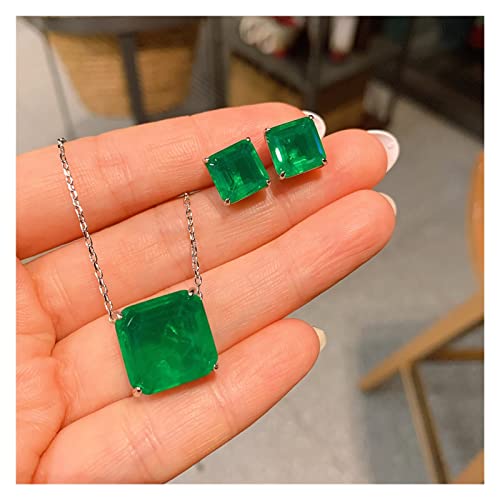 ELCCHRLD Vintage 925 Sterling Silber Paraiba Turmalin Smaragd Schmuck Sets for Frauen Hochzeit Ohrringe Anhänger Halskette Feines Geschenk erfüllen(Color:Green,Size:Green Earrings) von ELCCHRLD