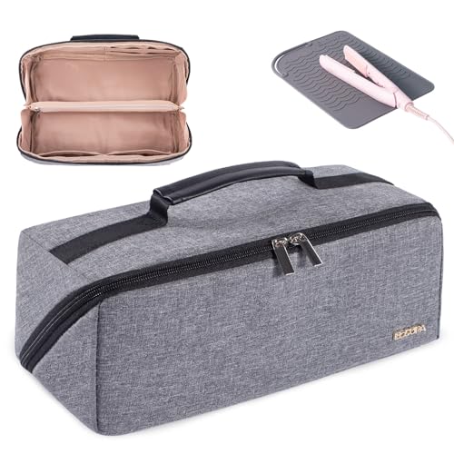 ELCUPA Große Reisetasche für Haarwerkzeuge mit Eisenmatte – 2-in-1-Haar-Werkzeug-Organizer für Haartrocknerbürste, Glätteisen, Lockenstäbe, Haartasche, Make-up-Tasche, Kosmetiktasche für von ELCUPA