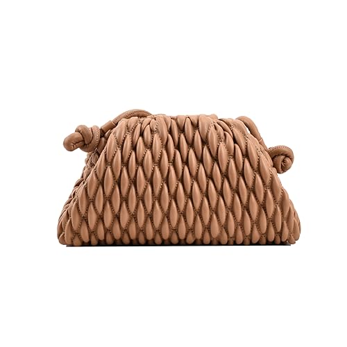 ELDA Knödeltasche für Damen, gesteppt, Clutch, Handtasche, Wolke, Geldbörse, modisch, gerüscht, handgefertigt, Leder, Khaki, Medium von ELDA