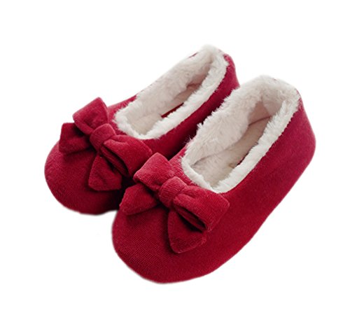 ELE GENS Kinder Mädchen Hausschuhe Pantoffeln mit Schleife Slipper Hauspantoffeln Plüsch Winter (24-25) von ELE GENS