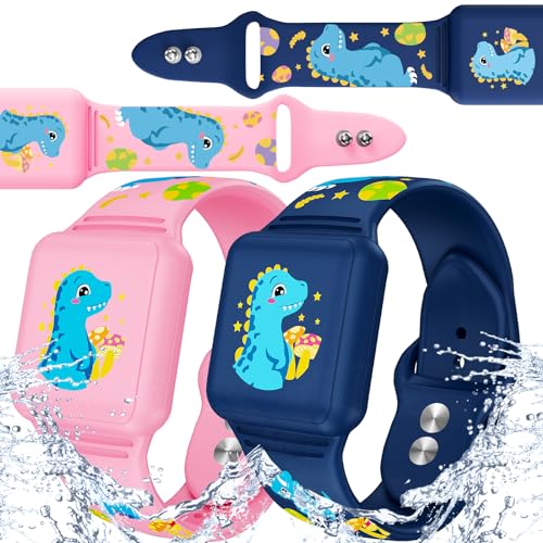 ELECTIM AirTag-Armband für Kinder, wasserdicht, niedlicher Cartoon-Dinosaurier-Air-Tag für Kinder, weiches Silikon, vollständige Abdeckung, Anti-Verlust, verstecktes Apple-Airtag-Armband, von ELECTIM