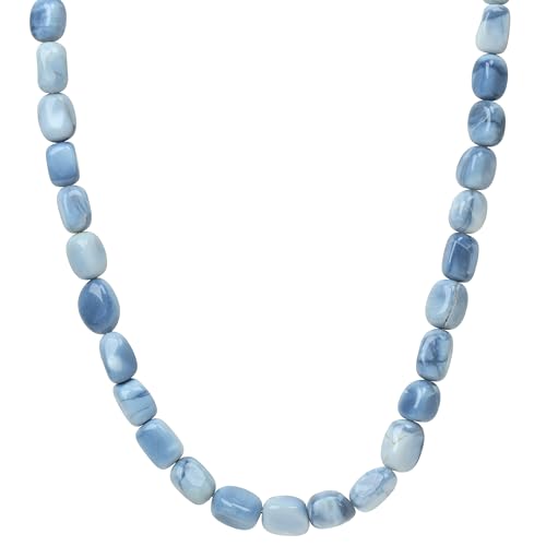 ELEDORO echter Blauer Opal Halskette Collier für Damen aus Silber 925 vergoldet Karabiner 48cm plus 5cm lang von ELEDORO