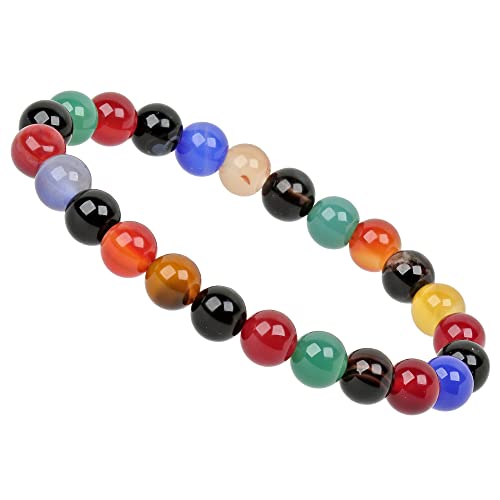 ELEDORO Echte Edelstein Perlen Chakra Armband PowerBead Stretch Perlenarmband 8mm Achat bunt von ELEDORO