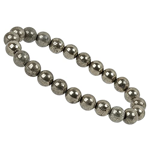 ELEDORO Handgefertigtes Edelstein Perlen Stretch Armband - Echte Steine 8mm (Pyrit) von ELEDORO