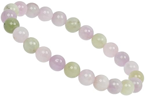 ELEDORO Echter Natürlicher grün rosa Kunzit Edelstein Perlen Stretch Armband 8mm von ELEDORO