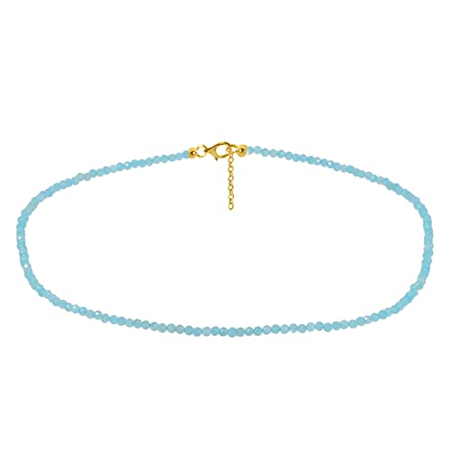 ELEDORO echter Amazonit Edelstein 3mm Glitzer Halskette Collier Karabiner Silber 925 vergoldet 48cm lang von ELEDORO