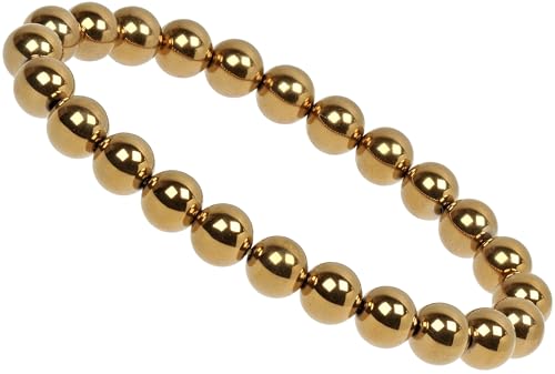 ELEDORO Edelstein Perlen Chakra Armband - PowerBead Stretch Perlenarmband 8mm mit goldfarbenem Hämatit | Energiearmband für Balance und Stil von ELEDORO