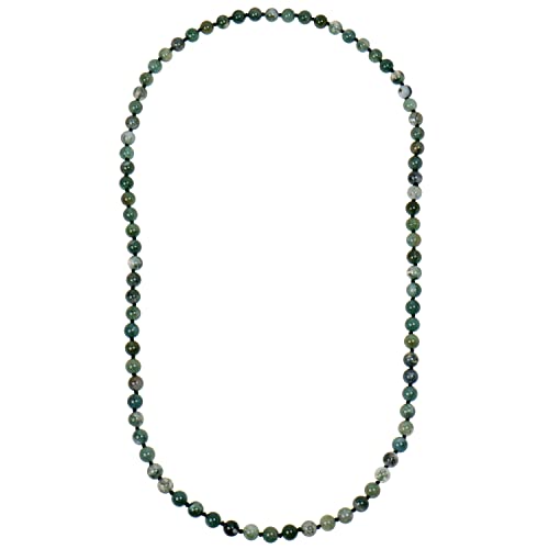 ELEDORO Edelstein Perlenkette Collier endlos geknotet 8mm 80cm lang Moosachat von ELEDORO