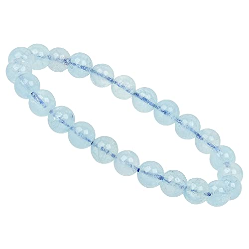 ELEDORO Handgefertigtes Edelstein Perlen Stretch Armband - Echte Steine 8mm (Aquamarin AAA-Grade) von ELEDORO