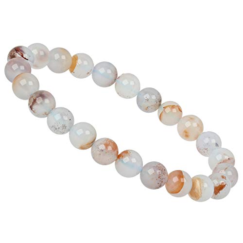 ELEDORO Handgefertigtes Edelstein Perlen Stretch Armband - Echte Steine 8mm (Chalcedon blau mit goldener Matrix) von ELEDORO