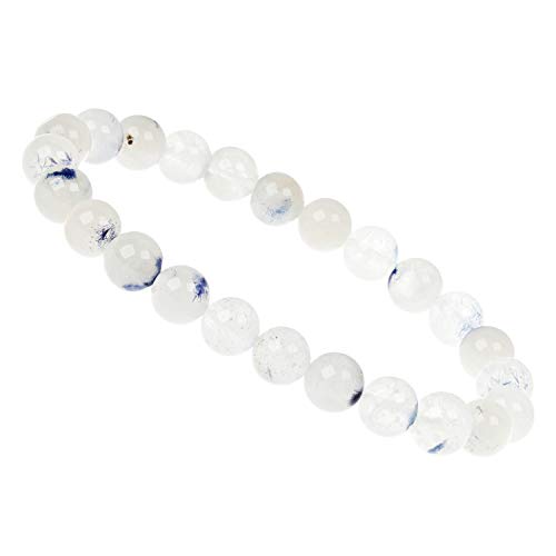 ELEDORO Handgefertigtes Edelstein Perlen Stretch Armband - Echte Steine 8mm (Dumortierit in Quarz) von ELEDORO