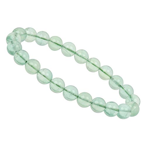 ELEDORO Handgefertigtes Edelstein Perlen Stretch Armband - Echte Steine 8mm (Fluorit grün A-Grade) von ELEDORO