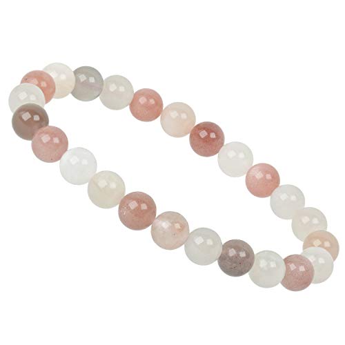 ELEDORO Handgefertigtes Edelstein Perlen Stretch Armband - Echte Steine 8mm (Mondstein Tricolor) von ELEDORO