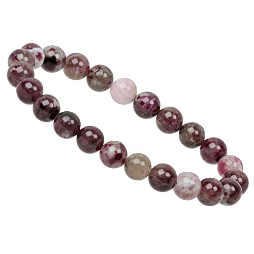 ELEDORO Handgefertigtes Edelstein Perlen Stretch Armband - Echte Steine 8mm (roter Turmalin Rubellit in Quarz) von ELEDORO
