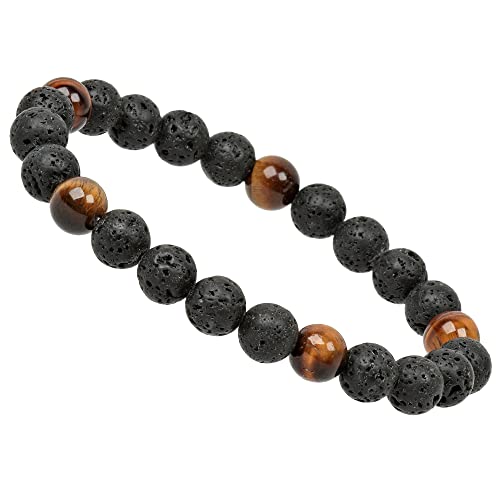 ELEDORO Lava Tigerauge Echte Edelstein Chakra Armband PowerBead Stretch Perlenarmband von ELEDORO