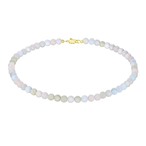 ELEDORO echter Multicolor Beryll Halskette Collier für Damen aus Silber 925 vergoldet Magnetverschluss 8mm 48cm lang von ELEDORO