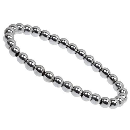 ELEDORO Stretch Armband aus echten Edelstein-Perlen (6mm) – Perlenarmband für stilvolle Eleganz (Hämatit silber) von ELEDORO
