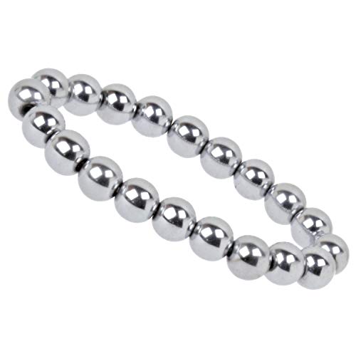 ELEDORO Stretch Armband aus echten Edelsteinen-Perlen 10mm: für Energie und Harmonie (Hämatit silber) von ELEDORO