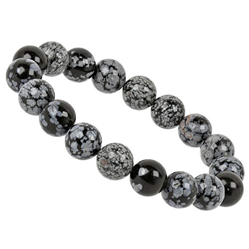 ELEDORO PowerBead Damen-Armband Stretch aus Edelstein Perlen 10mm Schneeflocken Obsidian von ELEDORO