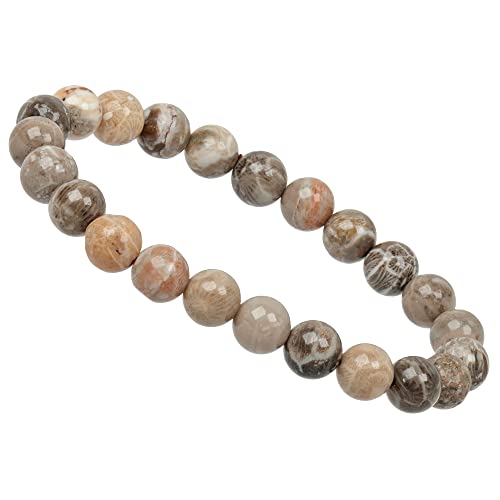 ELEDORO Handgefertigtes Edelstein Perlen Stretch Armband - Echte Steine 8mm (fossile Koralle) von ELEDORO