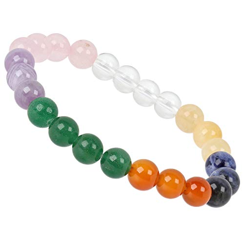 ELEDORO echtes Edelstein Perlen Armband - Natürliche Chakra Power Steine, Stretch Design, 8mm (Multicolor Edelstein) von ELEDORO