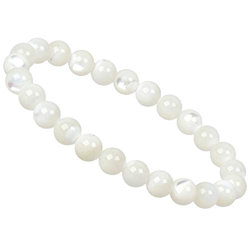 ELEDORO Handgefertigtes Edelstein Perlen Stretch Armband - Echte Steine 8mm (Perlmutt) von ELEDORO