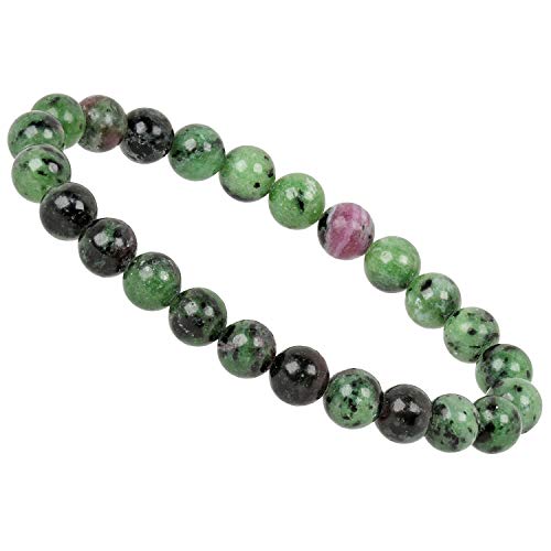 ELEDORO Handgefertigtes Edelstein Perlen Stretch Armband - Echte Steine 8mm (Rubin Zoisit) von ELEDORO
