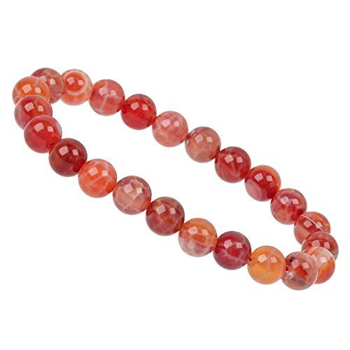ELEDORO Handgefertigtes Edelstein Perlen Stretch Armband - Echte Steine 8mm (Feuerachat rot AA-Grade) von ELEDORO