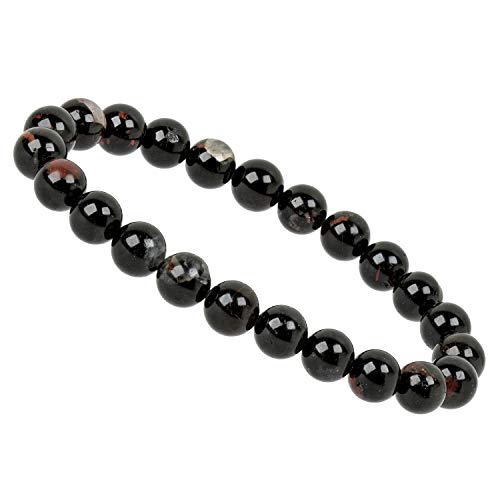 ELEDORO PowerBead Damen-Armband Stretch aus Edelstein Perlen 8 mm schwarzer Turmalin mit Matrix von ELEDORO
