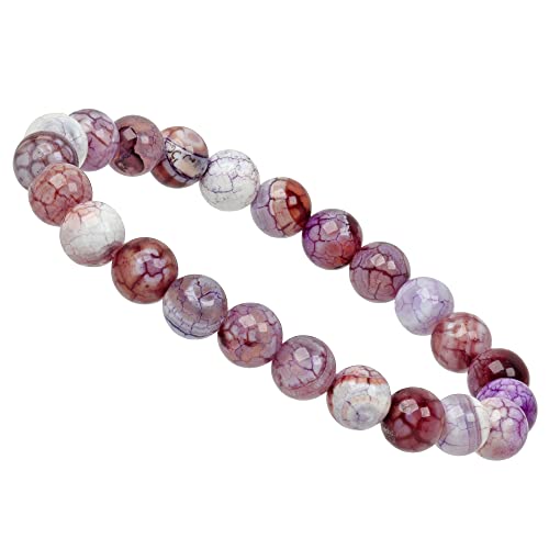 ELEDORO Handgefertigtes Edelstein Perlen Stretch Armband - Echte Steine 8mm (Feuerachat lila) von ELEDORO