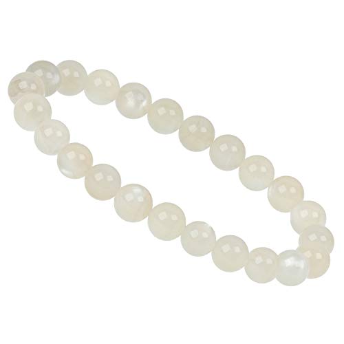 ELEDORO Handgefertigtes Edelstein Perlen Stretch Armband - Echte Steine 8mm (Mondstein weiß) von ELEDORO