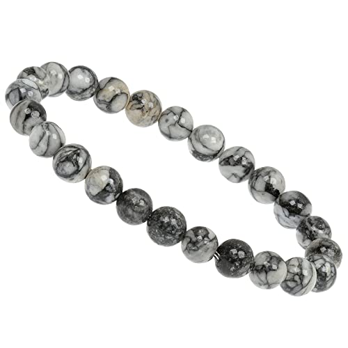 ELEDORO PowerBead Damen-Armband Stretch aus Edelstein Perlen 8mm Pinolith Eisblumenmagnesit von ELEDORO