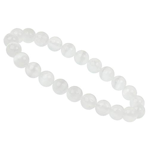 ELEDORO Handgefertigtes Edelstein Perlen Stretch Armband - Echte Steine 8mm (Selenit AAA-Grade) von ELEDORO