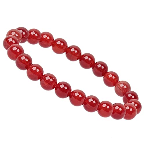 ELEDORO Handgefertigtes Edelstein Perlen Stretch Armband - Echte Steine 8mm (Tibetroter Feuerachat) von ELEDORO