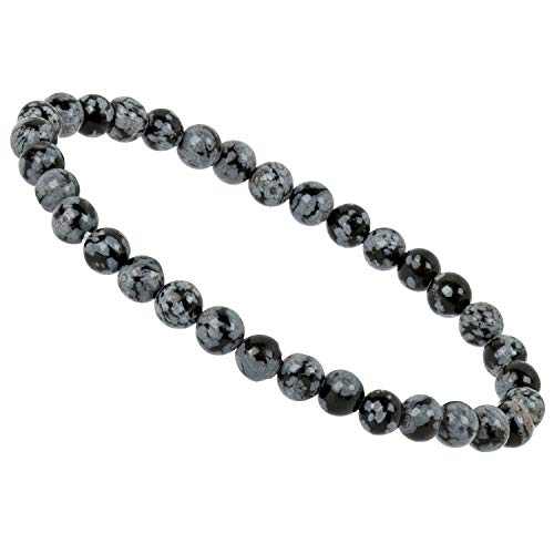 ELEDORO PowerBead Damen-Armband Stretch aus Edelstein Perlen Schneeflocken Obsidian 6mm von ELEDORO