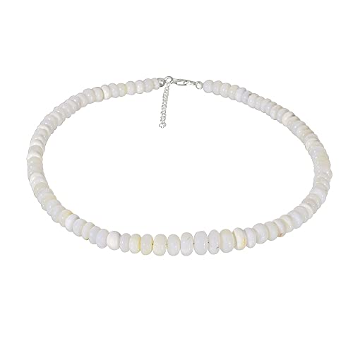 ELEDORO echter Weißer Opal Halskette Collier für Damen aus Silber 925 rhodiniert Karabiner 48cm plus 5cm lang von ELEDORO