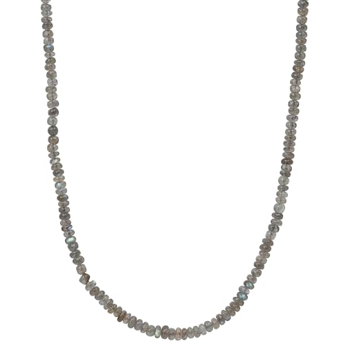 ELEDORO echter Labradorit Halskette Collier für Damen aus Silber 925 rhodiniert Karabiner Rondelle 3-4,5mm 48cm plus 5cm lang von ELEDORO