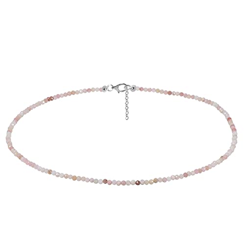 ELEDORO echter Pink Opal Edelstein 3mm Glitzer Halskette Collier Karabiner Silber 925 rhodiniert 48cm lang von ELEDORO