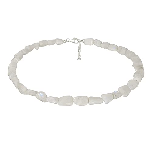 ELEDORO echter Rainbow Mondstein Halskette Collier für Damen aus Silber 925 rhodiniert Karabiner 48cm plus 5cm lang von ELEDORO
