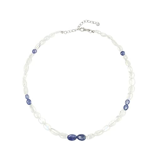 ELEDORO echter Rainbow Mondstein Tansanit Halskette Collier für Damen aus Silber 925 48cm lang von ELEDORO