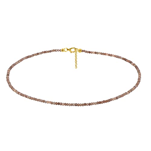 ELEDORO echter Schoko Mondstein Edelstein 3mm Glitzer Halskette Collier Karabiner Silber 925 vergoldet 48cm lang von ELEDORO