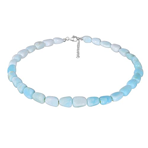 ELEDORO echter Türkis Opal Halskette Collier für Damen aus Silber 925 rhodiniert Karabiner 48cm plus 5cm lang von ELEDORO