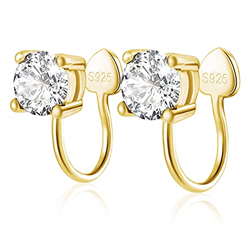 Cubic Zirkonia Ohrstulpen - Sterling Silber Hypoallergene Non-Piercing Knorpelohrringe für Damen,Gold von ELEDUCTMON